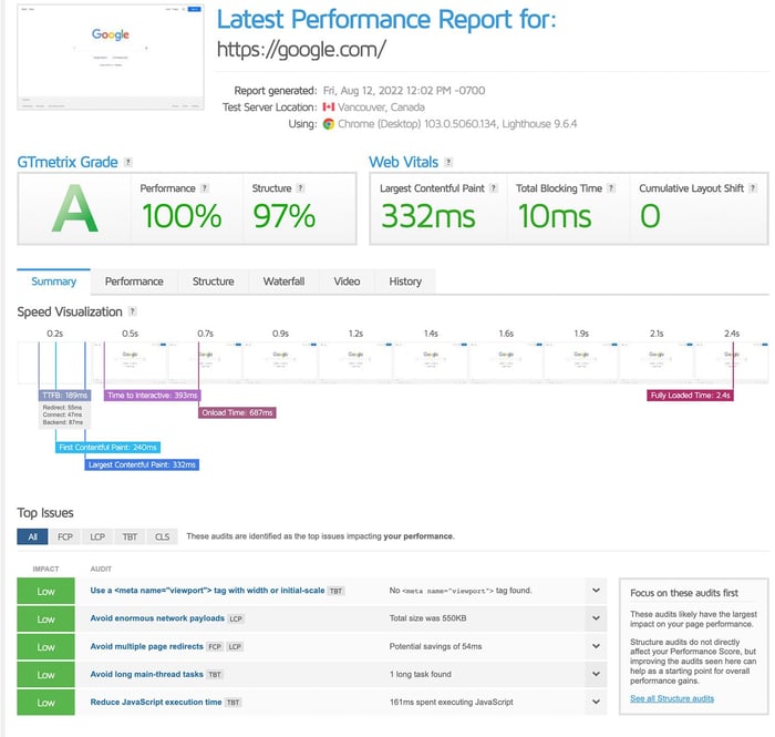 page speed insights